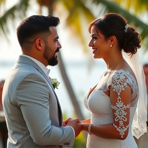Candid photo of a couple exchanging vows during their Miami wedding.