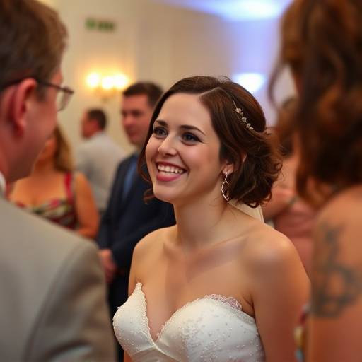 Candid photograph of a bride laughing during her wedding reception.