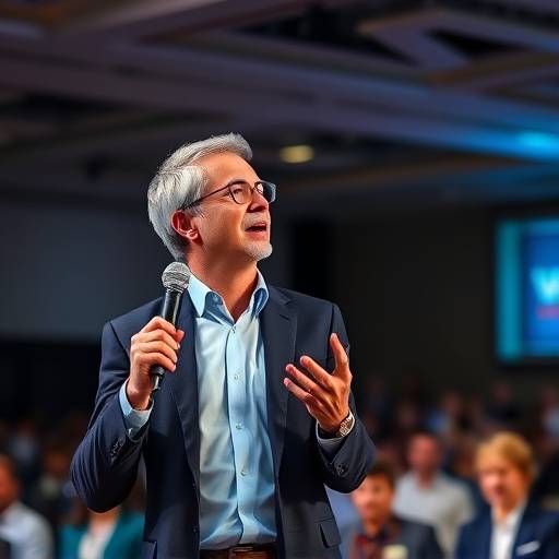 Dynamic event photography capturing a speaker passionately presenting at a corporate conference. The image showcases the energy, engagement, and professionalism of the event.