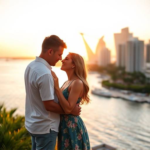 Romantic engagement photo of a couple in a scenic Miami location.