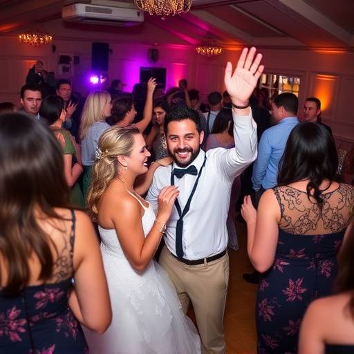 Vibrant photo of a wedding reception with dancing and celebrations.